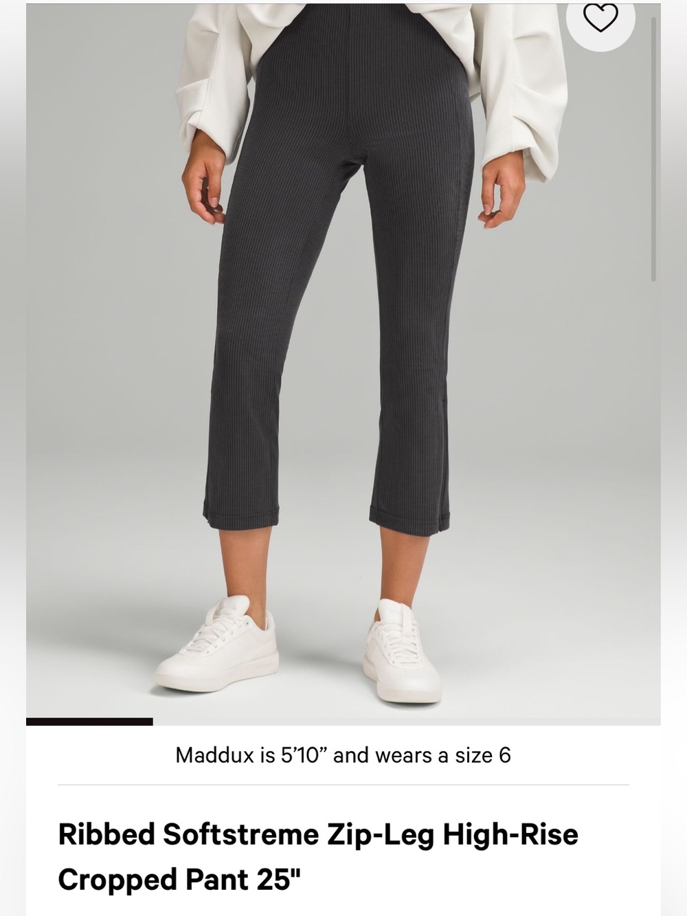Ribbed Softstreme Zip-Leg High-Rise Cropped Pant - Charcoal